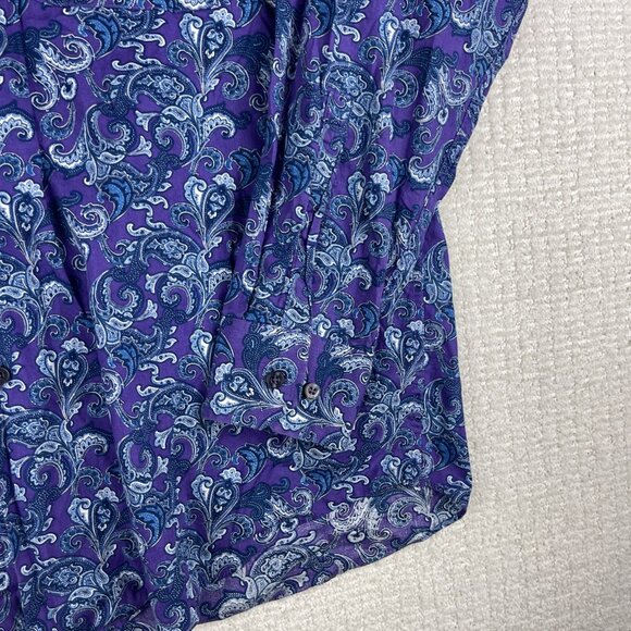 Alan Flusser Shirt Mens XL Purple Button Up Long Sleeve Floral Paisley - Picture 6 of 16